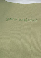 POUR TOUJOURS Embroidered Slogan Tee in Green