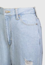 Ripped & Distressed Wide-Leg Jeans in Denim Light