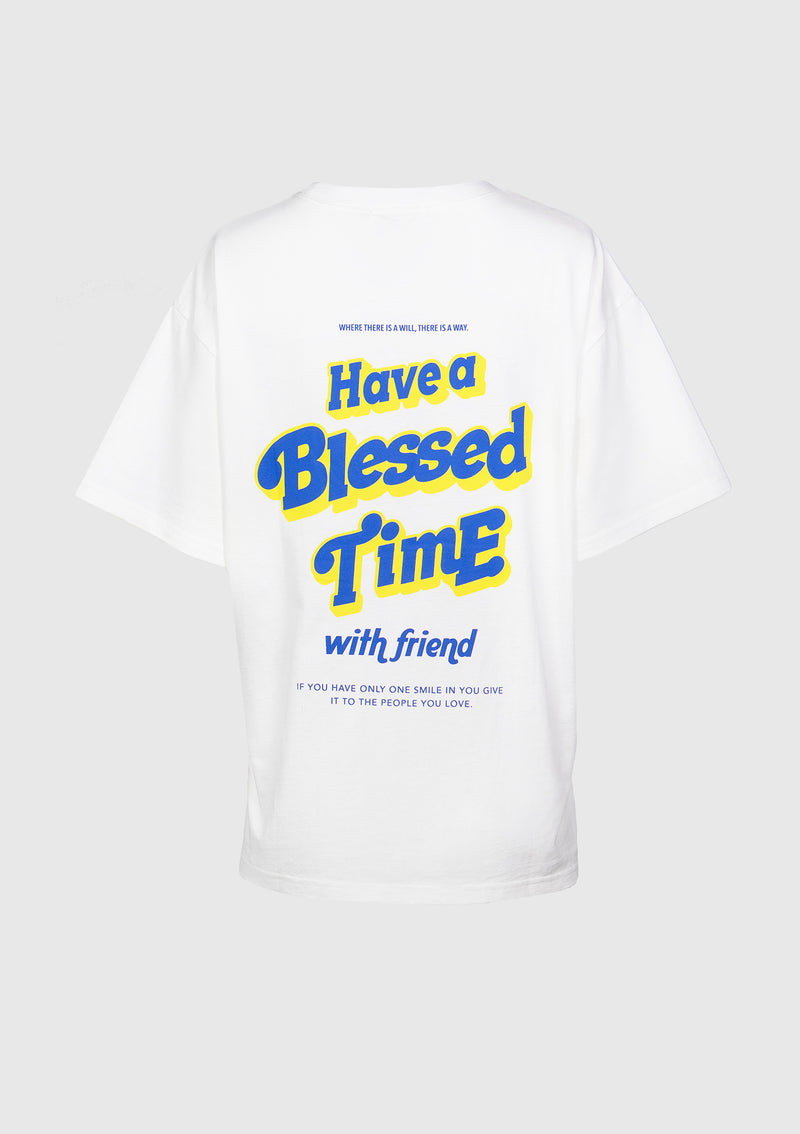 BLESSED TIME Short-Sleeved Graphic Tee in White Other