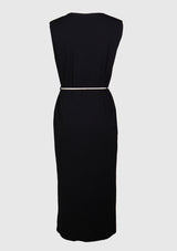 Deep V-Neck Sleeveless I-Line Dress in Black