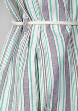 Deep V-Neck Sleeveless I-Line Dress in Grey Stripe