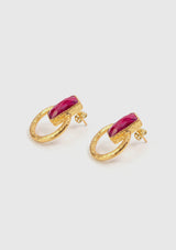 Ruby Stone Round Earrings in Red
