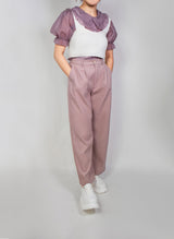 Ruffled Peter Pan Collar Sheer Blouse with Puff Sleeves in Light Purple - LUMINE SINGAPORE