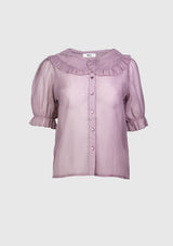 Ruffled Peter Pan Collar Sheer Blouse with Puff Sleeves in Light Purple - LUMINE SINGAPORE