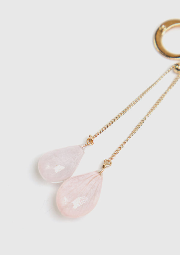 Sakura Double Petals Teardrop Adjustable Chain Clip-On Earrings in Pink