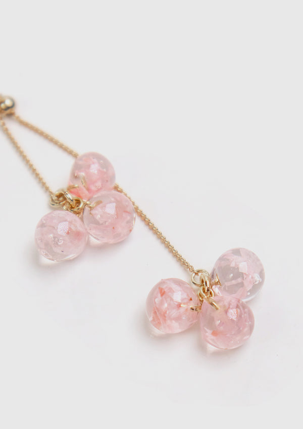 Sakura Bubble Double Cluster Adjustable Chain Clip-On Earrings in Pink