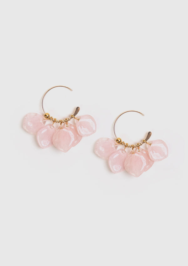 Sakura Small Petals Wired Cluster C-Hoop Earrings in Pink