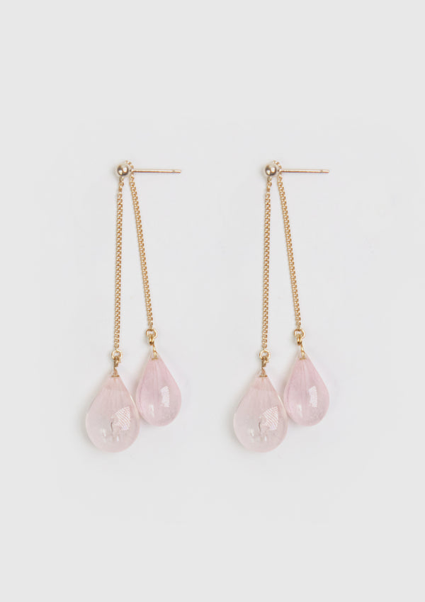 Sakura Double Petals Teardrop Adjustable Chain Earrings in Pink