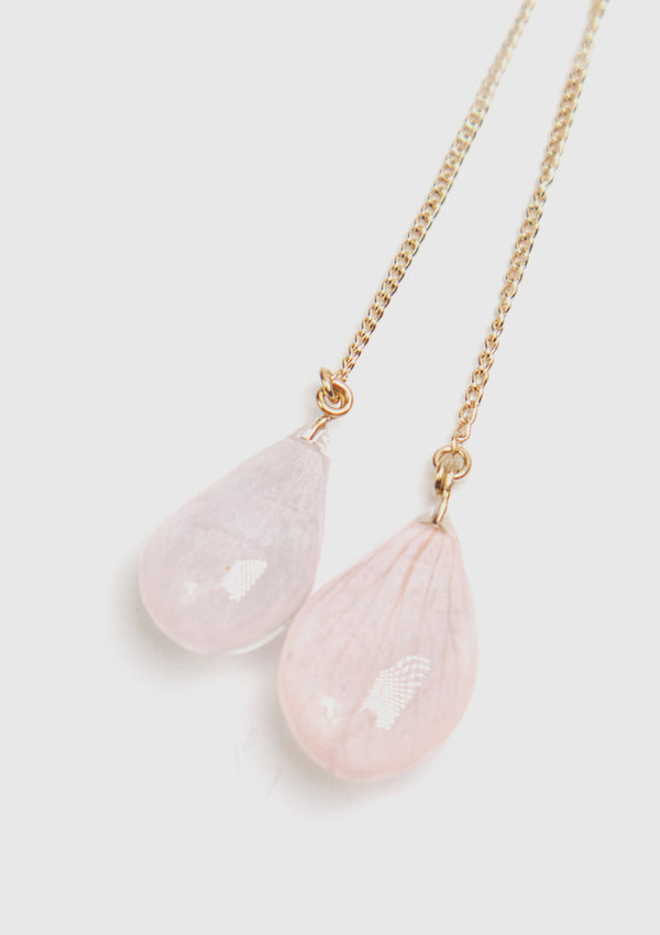 Sakura Double Petals Teardrop Adjustable Chain Earrings in Pink