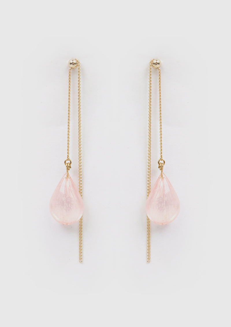 Sakura Petal Teardrop Adjustable Chain Earrings in Pink
