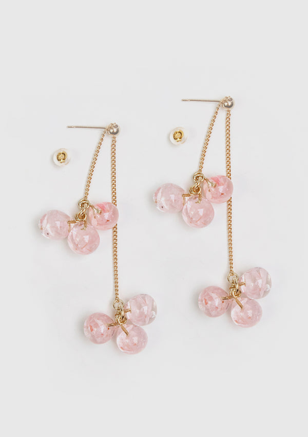 Sakura Bubble Double Cluster Adjustable Chain Earrings in Pink