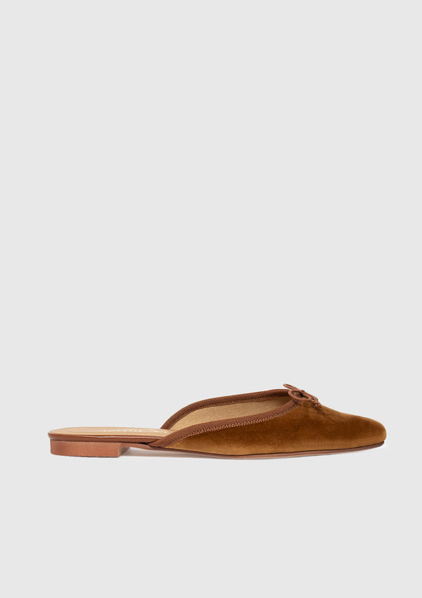 Ballerina Mules with Bow in Camel - LUMINE SINGAPORE
