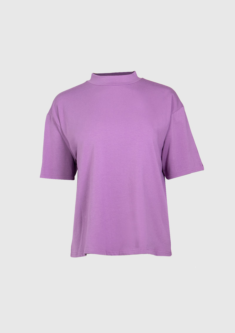 Short-Sleeved Stand-Collar Tee in Purple