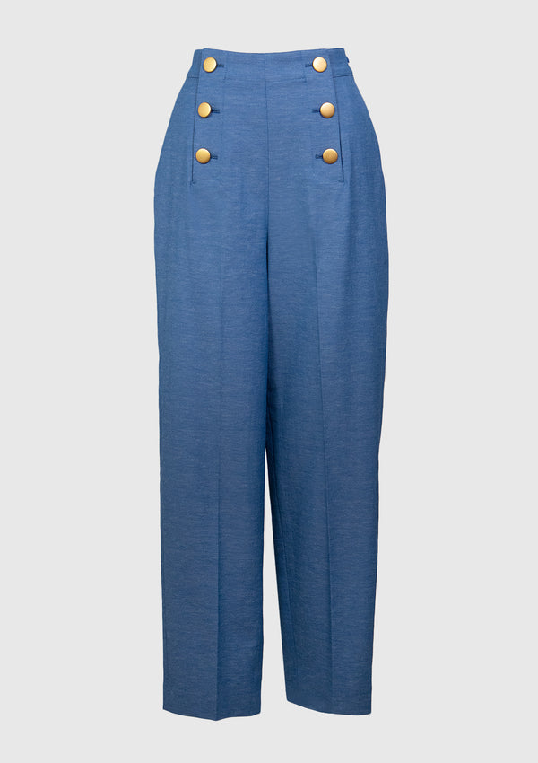 Sailor-Style Straight-Leg Pants in Blue