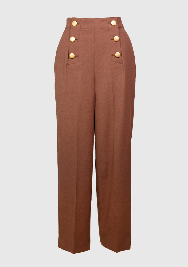 Sailor-Style Straight-Leg Pants in Brown