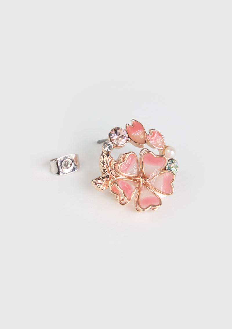 Sakura Cluster x Diamante Stud Earrings in Pink