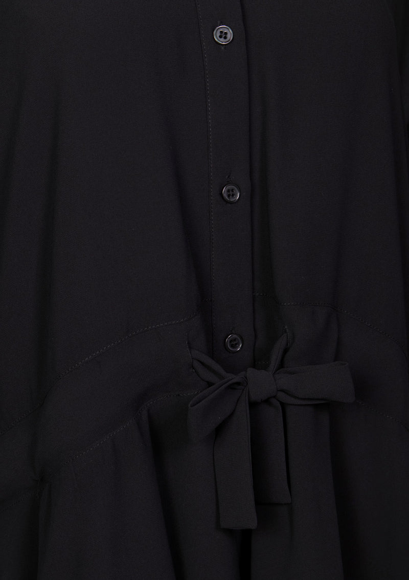 Sheer Drawstring-Waist Blouse in Black
