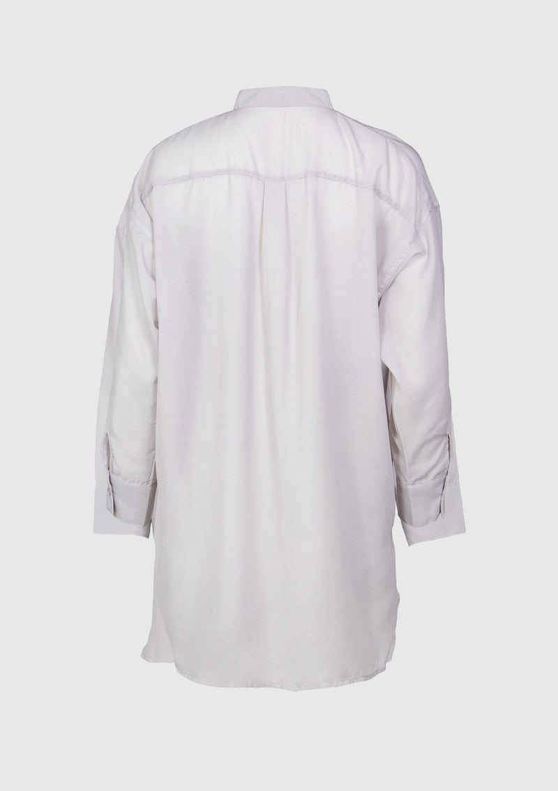 Band-Collared Long Sheer Shirt in Light Grey