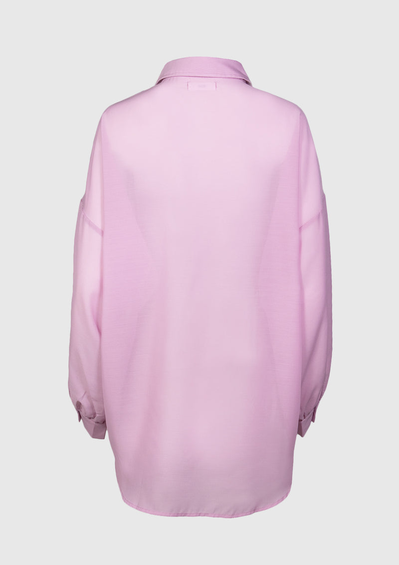 1-Pocket Puff-Sleeve Sheer Oversized Shirt in Pink