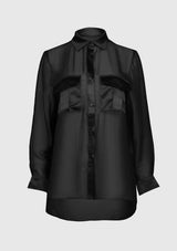 Bi-Fabric Long Sleeve Shirt in Black