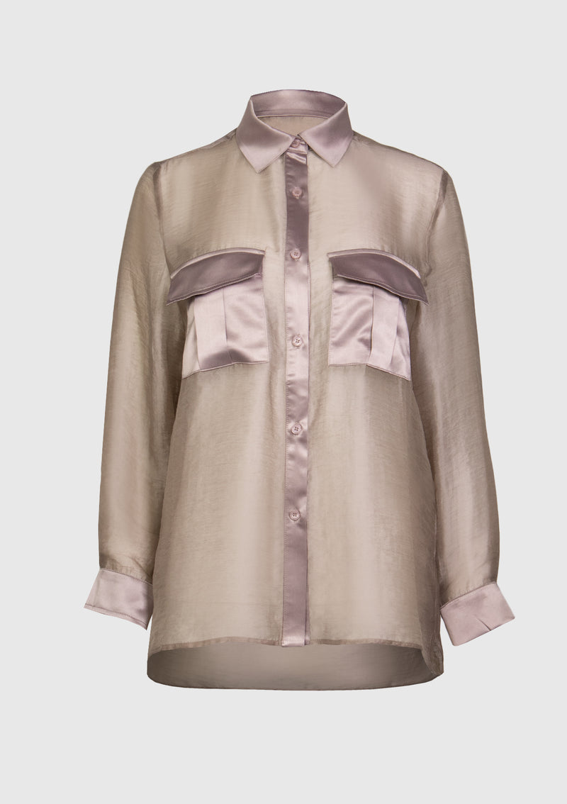 Bi-Fabric Long Sleeve Shirt in Greige