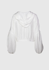 Sheer Gathered Hoodie in Off White