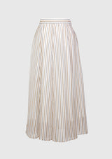 Sheer Stripe Flared Midi Skirt in White Stripe