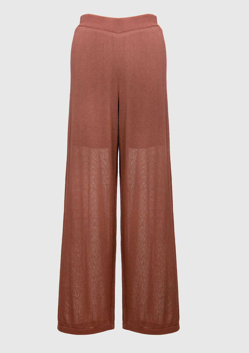 Sheer Knitted Wide-Leg Pants in Brown