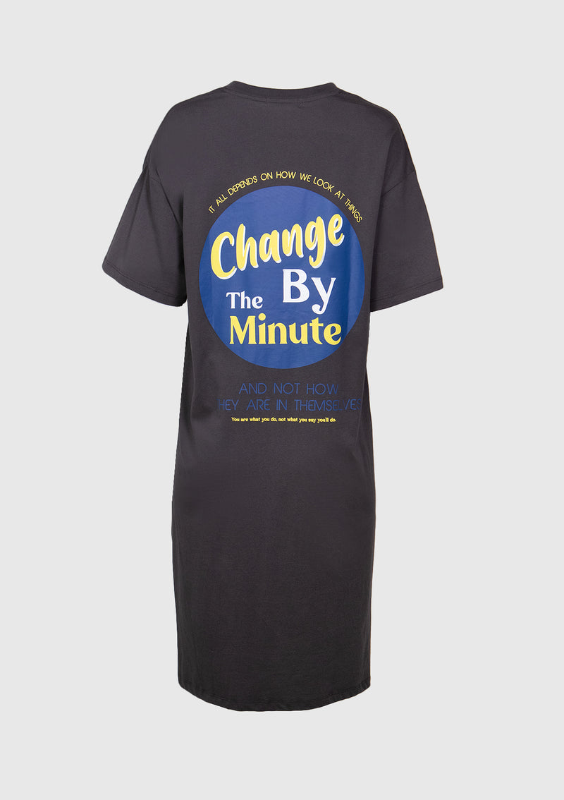 CHANGE BY THE MINUTE Slogan Tee Dress in Black