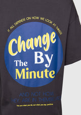 CHANGE BY THE MINUTE Slogan Tee Dress in Black