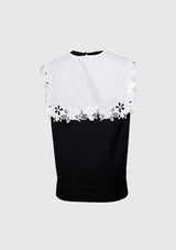 Sleeveless Blouse with Removable Broderie Collar in Black