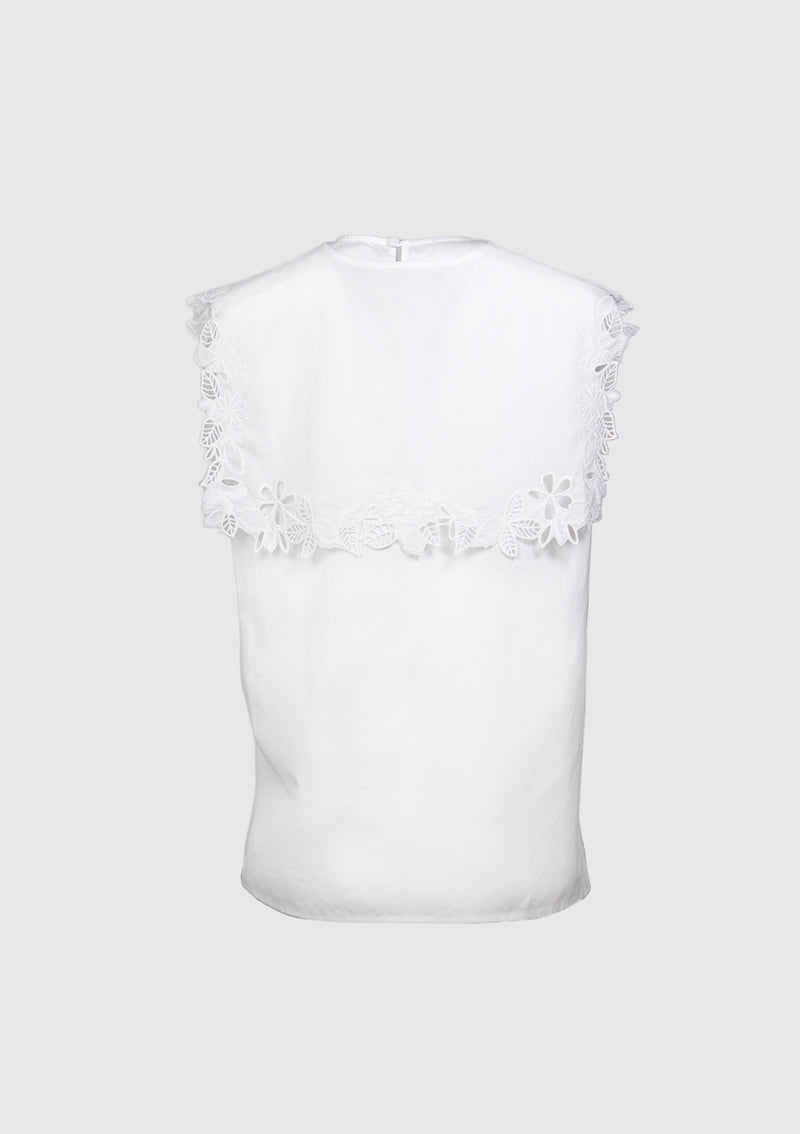 Sleeveless Blouse with Removable Broderie Collar in White
