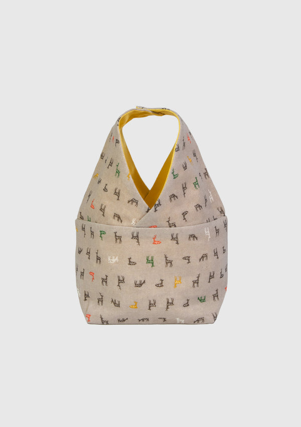 Snap-Button Azuma-Style Pouch in Beige x Deer