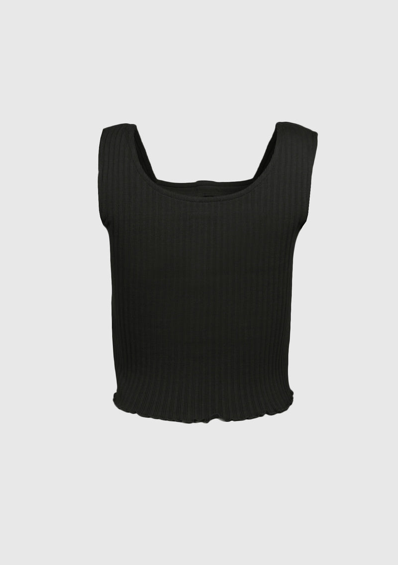 2-Way Square Neck Buttoned Tank in Black - LUMINE SINGAPORE