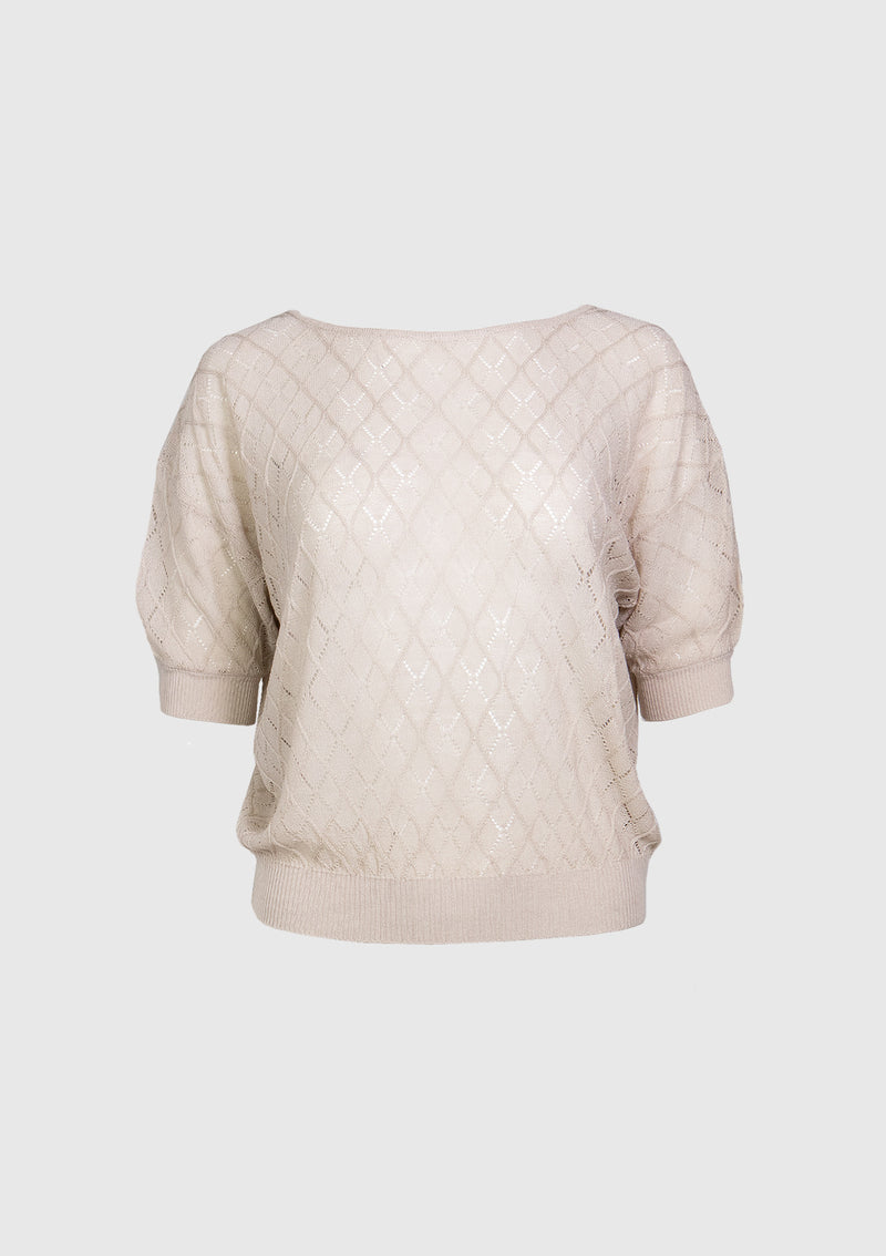 Lacework Knit Sweater with Dolman Sleeves in Ivory