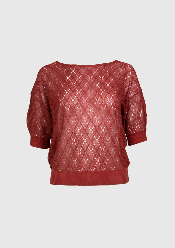 Lacework Knit Sweater with Dolman Sleeves in Wine