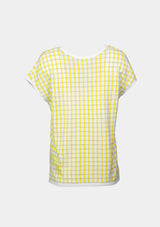 Short-Sleeved U-Neck Light Sweater in Yellow Check - LUMINE SINGAPORE