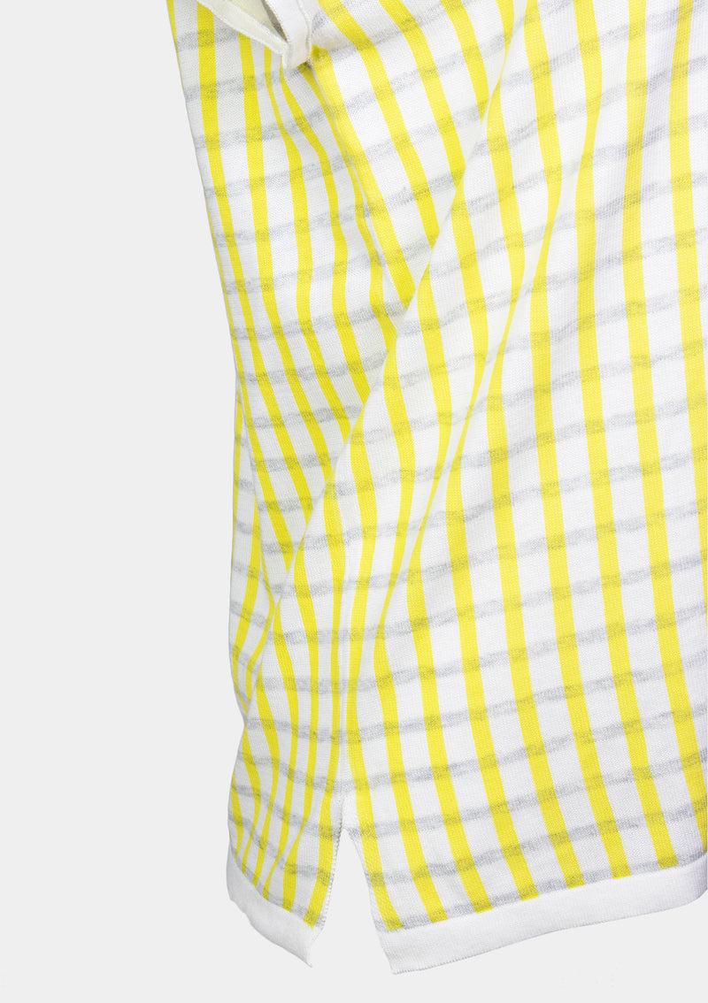 Short-Sleeved U-Neck Light Sweater in Yellow Check - LUMINE SINGAPORE