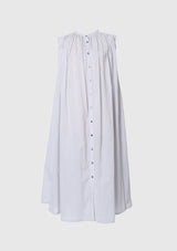 Stand-Collar Gathered Shirt Dress in Light Grey