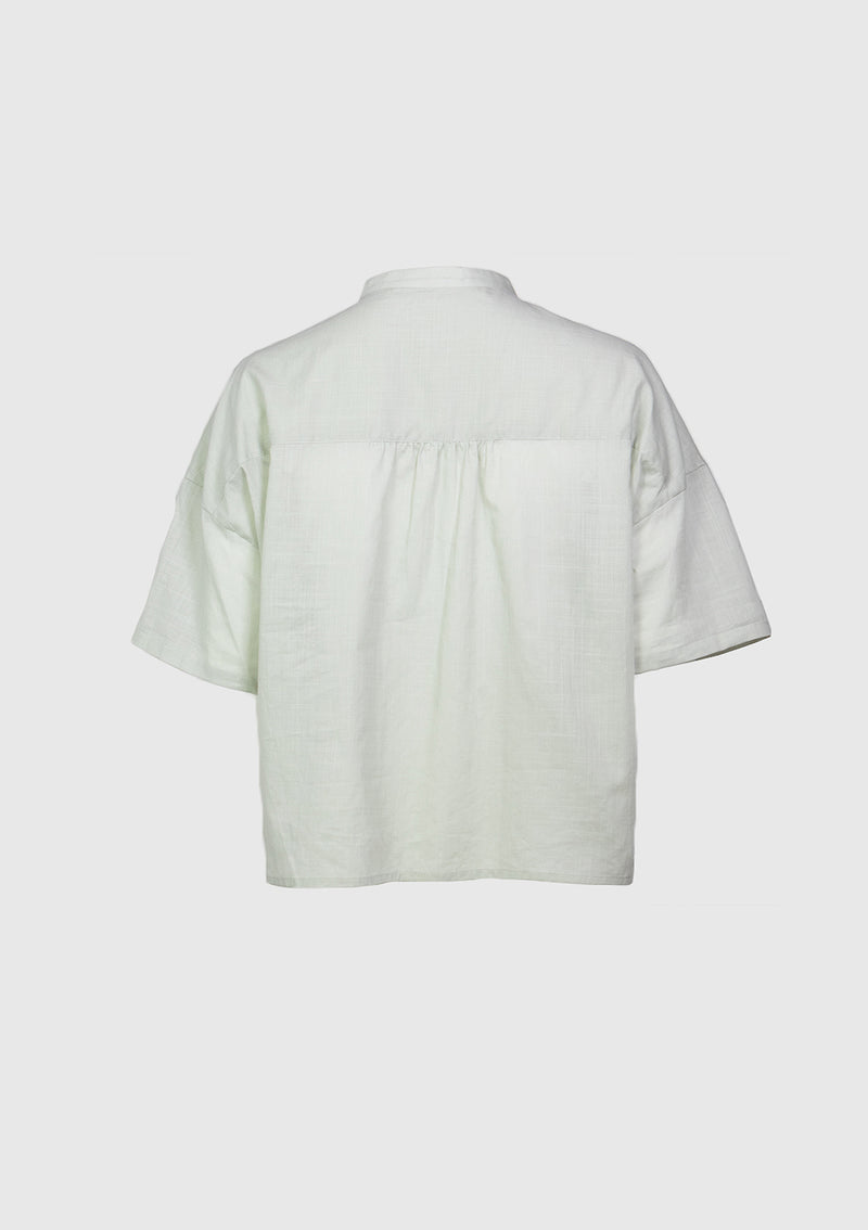 Stand-Collar Embroidered Shirt in Light Green
