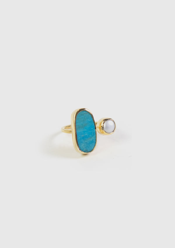 Turquoise And Pearl Ring in Blue