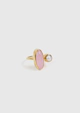Rose Quartz And Pearl Ring in White