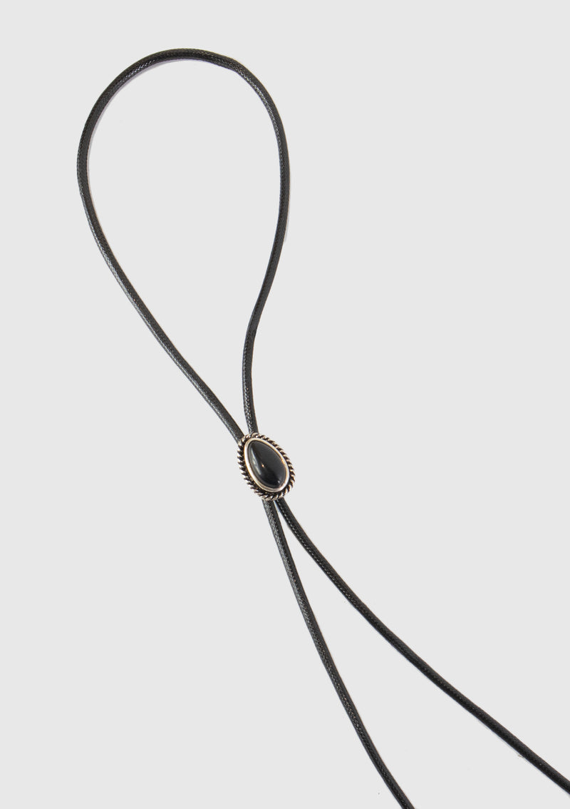 Stone Pendant Loop Tie in Black