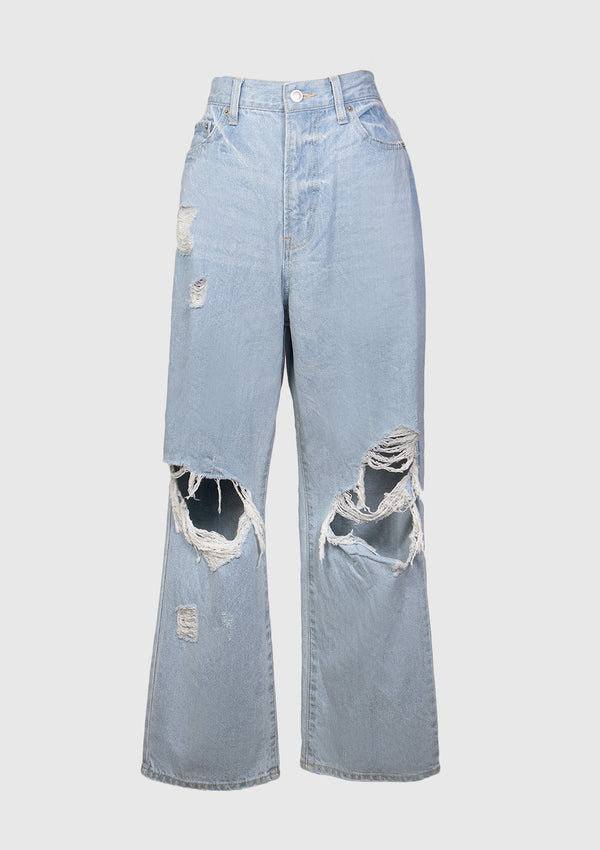 Straight-Leg Ripped Jeans in Denim Light Wash