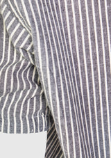 V-Neck Half-Sleeve Striped Midi Dress in Black Stripe