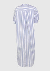 V-Neck Half-Sleeve Striped Midi Dress in Blue Stripe