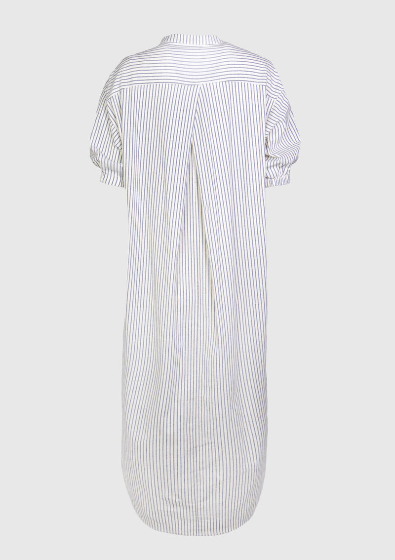 V-Neck Half-Sleeve Striped Midi Dress in White Stripe