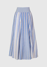 Striped Rib High-Waisted Flare Skirt in Blue Stripe