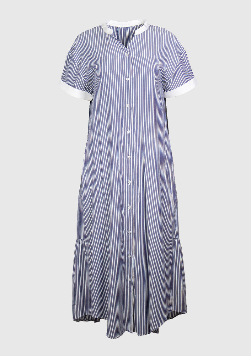 Striped Tiered Maxi Shirt Dress in Blue Stripe