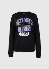 CRETE-MONEE Crew-Neck Long-Sleeved Slogan Pullover in Black